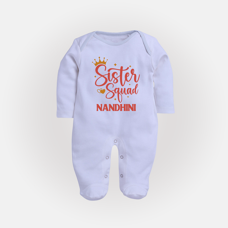 Sister Squad Sleep Suit/ Full Sleeve Bodysuit | Personalized Sleep Suit/ Full Sleeve Bodysuit for the Sister Squad - BABY BLUE - New Born (Chest 7.5")