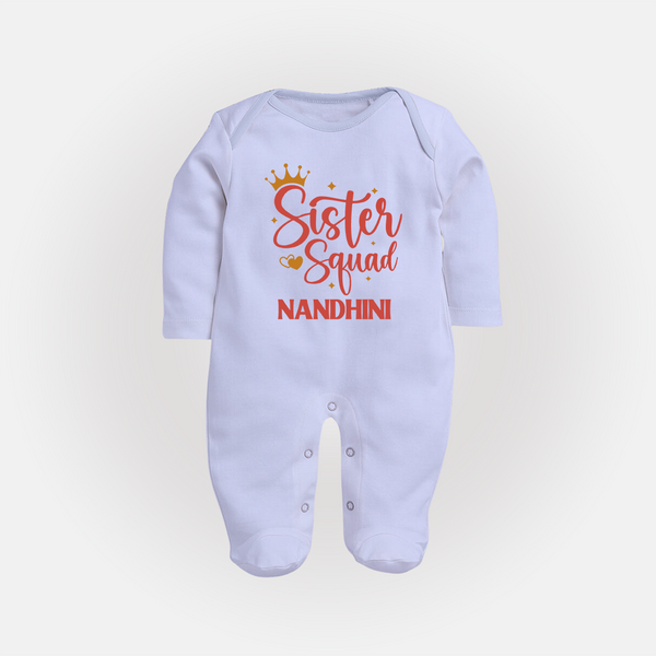 Sister Squad Sleep Suit/ Full Sleeve Bodysuit | Personalized Sleep Suit/ Full Sleeve Bodysuit for the Sister Squad - BABY BLUE - New Born (Chest 7.5")