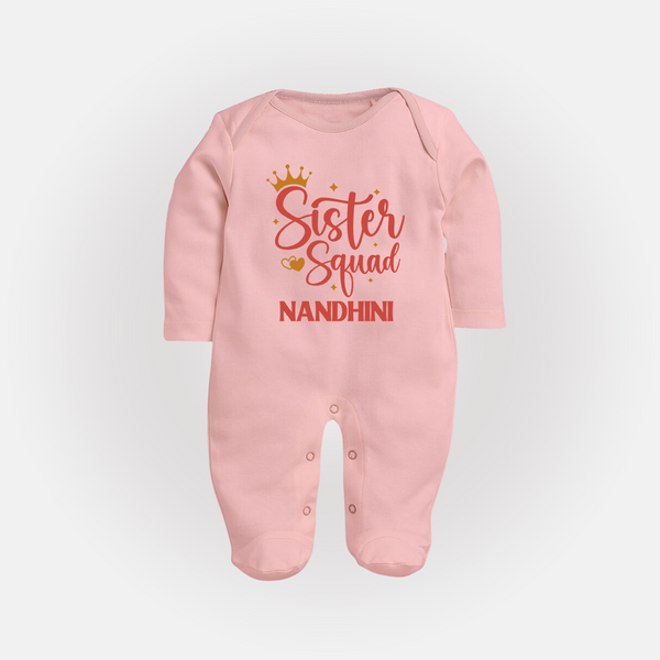Sister Squad Sleep Suit/ Full Sleeve Bodysuit | Personalized Sleep Suit/ Full Sleeve Bodysuit for the Sister Squad - BABY PINK - New Born (Chest 7.5")