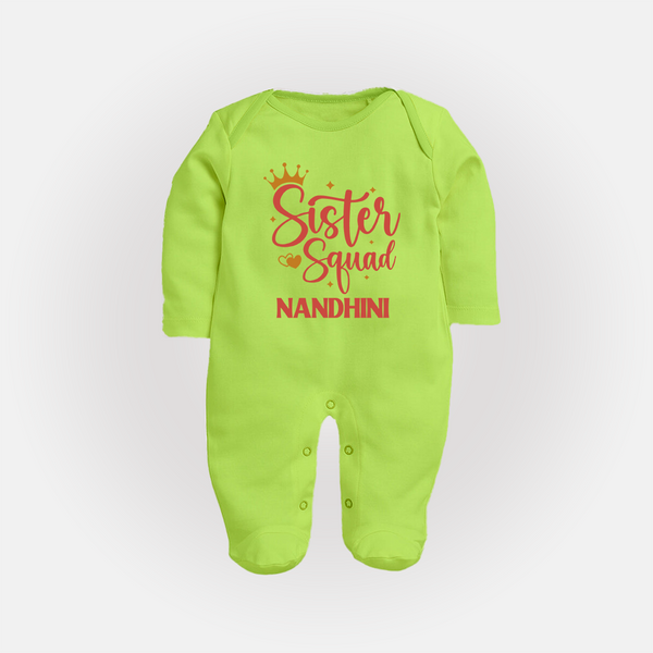 Sister Squad Sleep Suit/ Full Sleeve Bodysuit | Personalized Sleep Suit/ Full Sleeve Bodysuit for the Sister Squad - LIME GREEN - New Born (Chest 7.5")