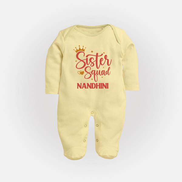 Sister Squad Sleep Suit/ Full Sleeve Bodysuit | Personalized Sleep Suit/ Full Sleeve Bodysuit for the Sister Squad - PASTEL YELLOW - New Born (Chest 7.5")