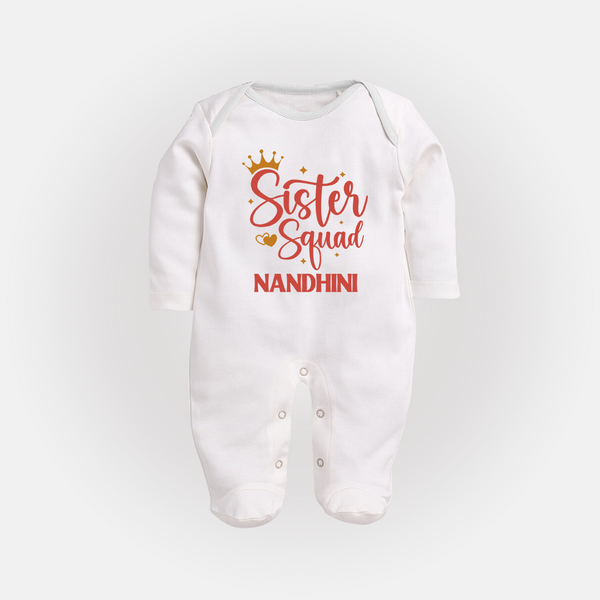 Sister Squad Sleep Suit/ Full Sleeve Bodysuit | Personalized Sleep Suit/ Full Sleeve Bodysuit for the Sister Squad - WHITE - New Born (Chest 7.5")