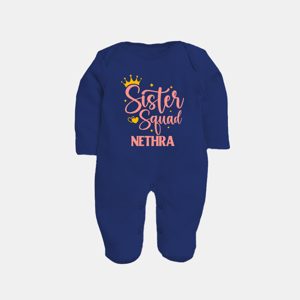 Sister Squad Sleep Suit/ Full Sleeve Bodysuit | Personalized Sleep Suit/ Full Sleeve Bodysuit for the Sister Squad - NAVY BLUE - New Born (Chest 7.5")