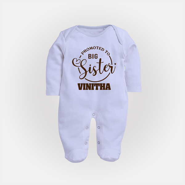Promoted To Big Sister Sleep Suit/ Full Sleeve Bodysuit | Custom Sleep Suit/ Full Sleeve Bodysuit for the New Big Sister - BABY BLUE - New Born (Chest 7.5")