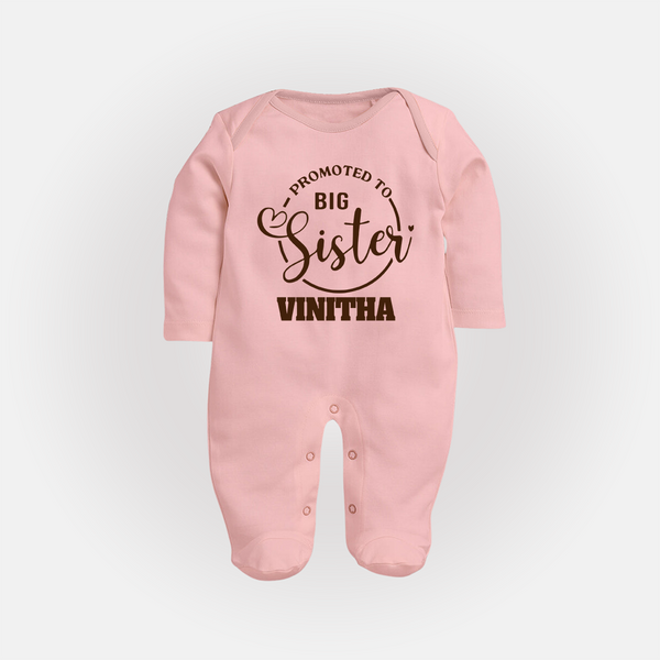 Promoted To Big Sister Sleep Suit/ Full Sleeve Bodysuit | Custom Sleep Suit/ Full Sleeve Bodysuit for the New Big Sister - BABY PINK - New Born (Chest 7.5")