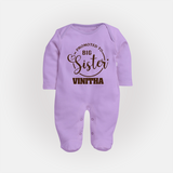 Promoted To Big Sister Sleep Suit/ Full Sleeve Bodysuit | Custom Sleep Suit/ Full Sleeve Bodysuit for the New Big Sister - LILAC - New Born (Chest 7.5")