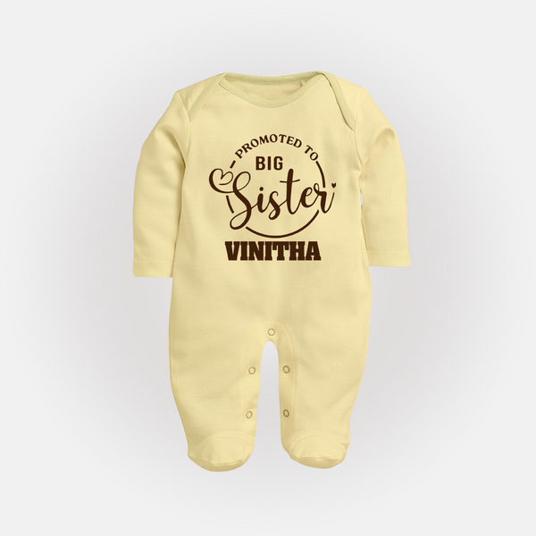 Promoted To Big Sister Sleep Suit/ Full Sleeve Bodysuit | Custom Sleep Suit/ Full Sleeve Bodysuit for the New Big Sister - PASTEL YELLOW - New Born (Chest 7.5")