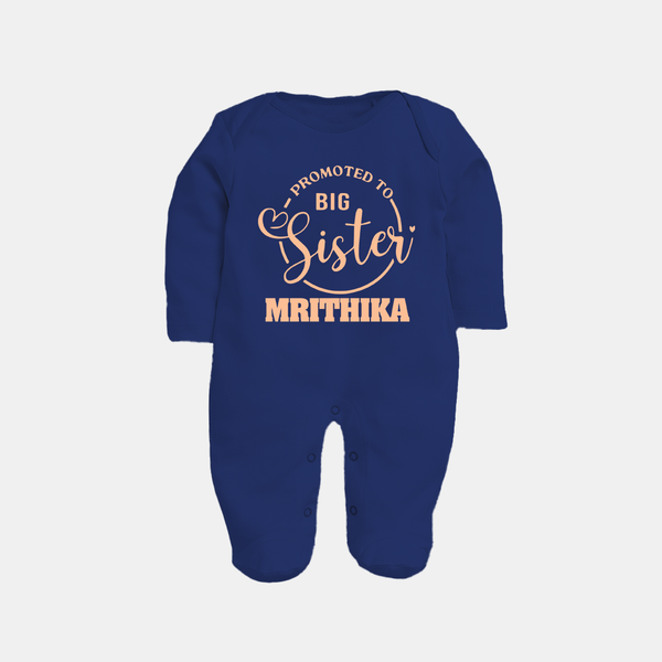 Promoted To Big Sister Sleep Suit/ Full Sleeve Bodysuit | Custom Sleep Suit/ Full Sleeve Bodysuit for the New Big Sister - NAVY BLUE - New Born (Chest 7.5")