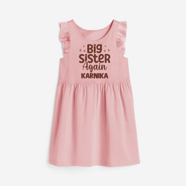 Big Sister Again Frock | Personalized Frock for the Big Sister Again - BABY PINK - 1 - 2 Years Old (Chest 22" , Full Length 22")