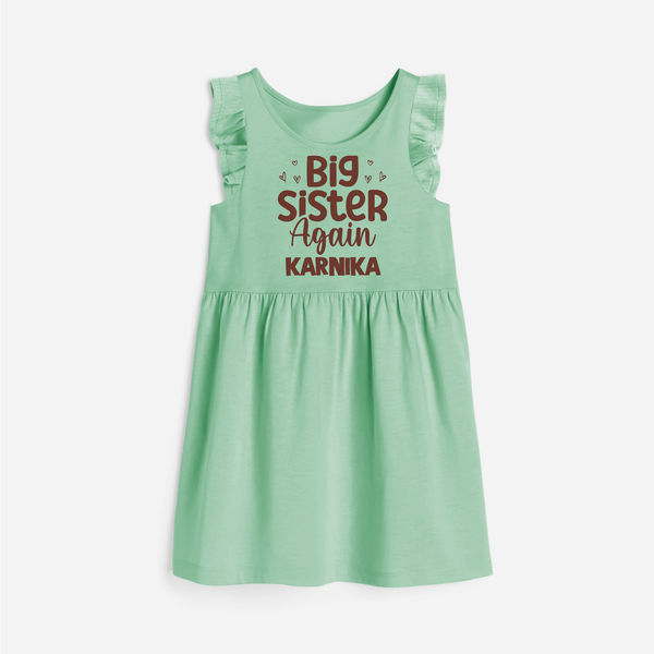 Big Sister Again Frock | Personalized Frock for the Big Sister Again - MINT GREEN - 1 - 2 Years Old (Chest 22" , Full Length 22")