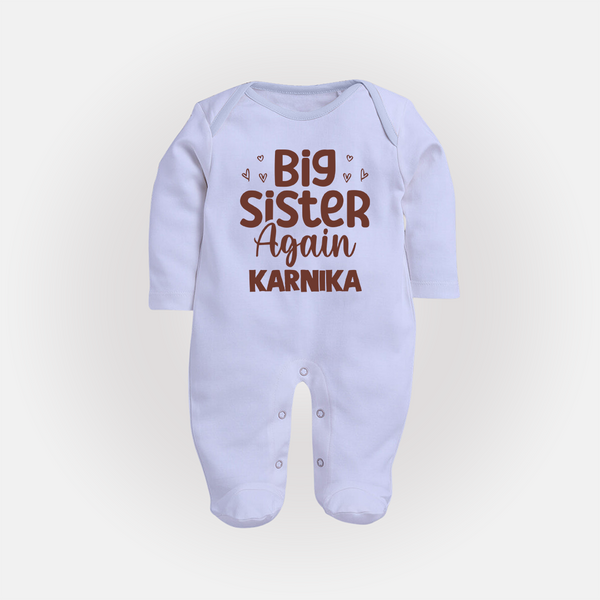 Big Sister Again Sleep Suit/ Full Sleeve Bodysuit | Personalized Sleep Suit/ Full Sleeve Bodysuit for the Big Sister Again - BABY BLUE - New Born (Chest 7.5")
