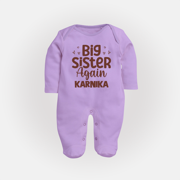 Big Sister Again Sleep Suit/ Full Sleeve Bodysuit | Personalized Sleep Suit/ Full Sleeve Bodysuit for the Big Sister Again - LILAC - New Born (Chest 7.5")