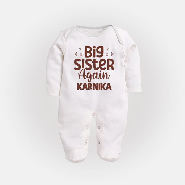 Big Sister Again Sleep Suit/ Full Sleeve Bodysuit | Personalized Sleep Suit/ Full Sleeve Bodysuit for the Big Sister Again - WHITE - New Born (Chest 7.5")