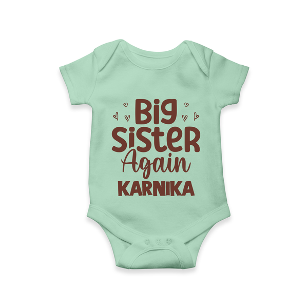 Big Sister Again Romper / Onesie | Personalized Romper / Onesie for the Big Sister Again - MINT GREEN - New Born (Chest 14")