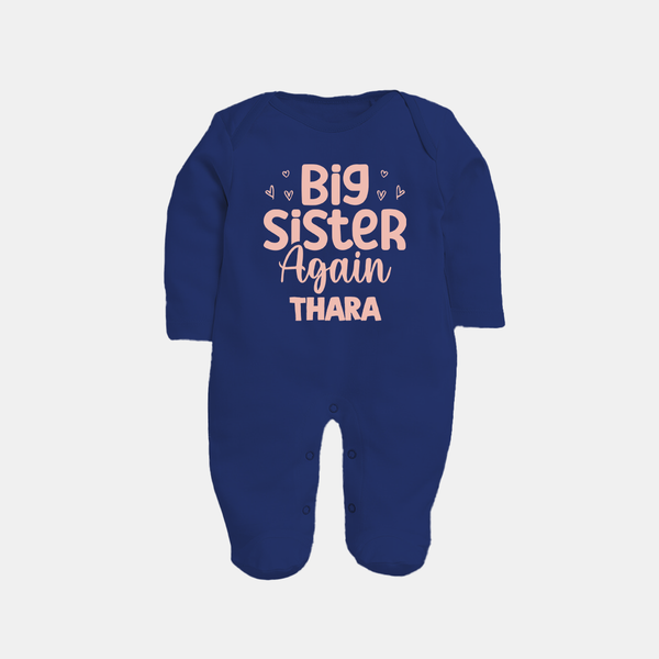 Big Sister Again Sleep Suit/ Full Sleeve Bodysuit | Personalized Sleep Suit/ Full Sleeve Bodysuit for the Big Sister Again - NAVY BLUE - New Born (Chest 7.5")