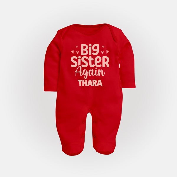 Big Sister Again Sleep Suit/ Full Sleeve Bodysuit | Personalized Sleep Suit/ Full Sleeve Bodysuit for the Big Sister Again - RED - New Born (Chest 7.5")