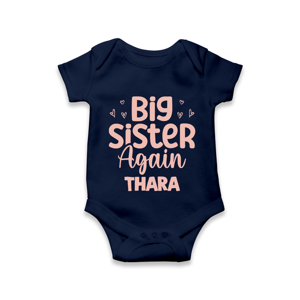 Big Sister Again Romper / Onesie | Personalized Romper / Onesie for the Big Sister Again - NAVY BLUE - New Born (Chest 14")