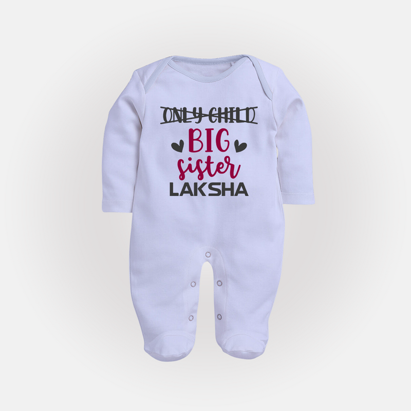 Only Child Big Sister Sleep Suit/ Full Sleeve Bodysuit | Custom Sleep Suit/ Full Sleeve Bodysuit for the Only Child Now Big Sister - BABY BLUE - New Born (Chest 7.5")