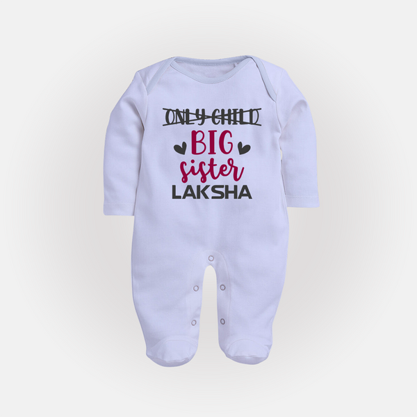 Only Child Big Sister Sleep Suit/ Full Sleeve Bodysuit | Custom Sleep Suit/ Full Sleeve Bodysuit for the Only Child Now Big Sister - BABY BLUE - New Born (Chest 7.5")