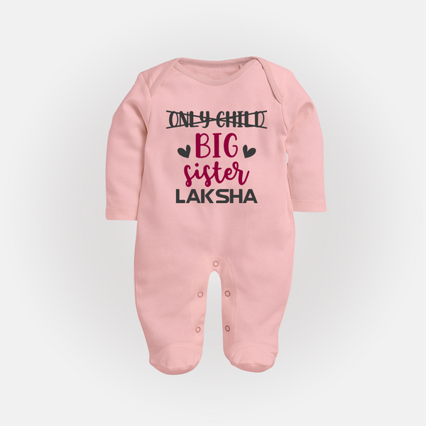 Only Child Big Sister Sleep Suit/ Full Sleeve Bodysuit | Custom Sleep Suit/ Full Sleeve Bodysuit for the Only Child Now Big Sister - BABY PINK - New Born (Chest 7.5")