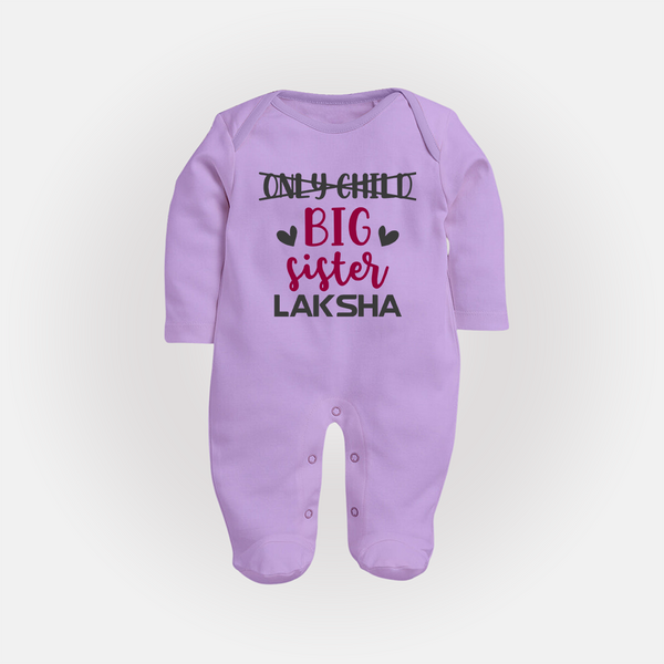 Only Child Big Sister Sleep Suit/ Full Sleeve Bodysuit | Custom Sleep Suit/ Full Sleeve Bodysuit for the Only Child Now Big Sister - LILAC - New Born (Chest 7.5")