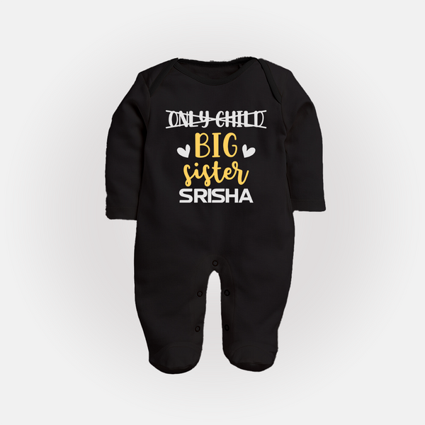 Only Child Big Sister Sleep Suit/ Full Sleeve Bodysuit | Custom Sleep Suit/ Full Sleeve Bodysuit for the Only Child Now Big Sister - BLACK - New Born (Chest 7.5")