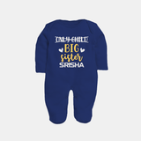 Only Child Big Sister Sleep Suit/ Full Sleeve Bodysuit | Custom Sleep Suit/ Full Sleeve Bodysuit for the Only Child Now Big Sister - NAVY BLUE - New Born (Chest 7.5")