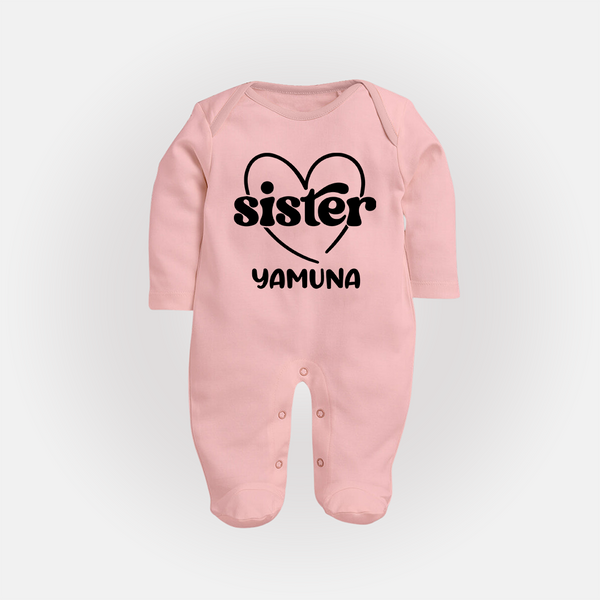 Sister Sleep Suit/ Full Sleeve Bodysuit | Personalized Sleep Suit/ Full Sleeve Bodysuit for Your Favorite Sister - BABY PINK - New Born (Chest 7.5")