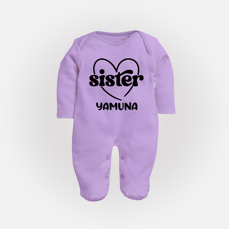 Sister Sleep Suit/ Full Sleeve Bodysuit | Personalized Sleep Suit/ Full Sleeve Bodysuit for Your Favorite Sister - LILAC - New Born (Chest 7.5")