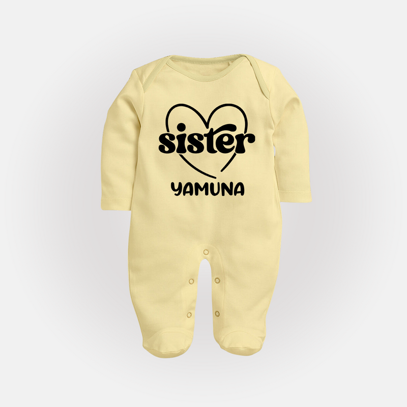 Sister Sleep Suit/ Full Sleeve Bodysuit | Personalized Sleep Suit/ Full Sleeve Bodysuit for Your Favorite Sister - PASTEL YELLOW - New Born (Chest 7.5")