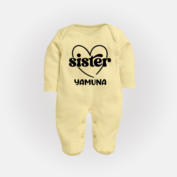 Sister Sleep Suit/ Full Sleeve Bodysuit | Personalized Sleep Suit/ Full Sleeve Bodysuit for Your Favorite Sister - PASTEL YELLOW - New Born (Chest 7.5")