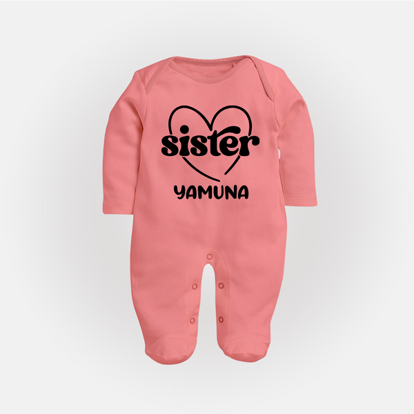 Sister Sleep Suit/ Full Sleeve Bodysuit | Personalized Sleep Suit/ Full Sleeve Bodysuit for Your Favorite Sister - PEACH - New Born (Chest 7.5")