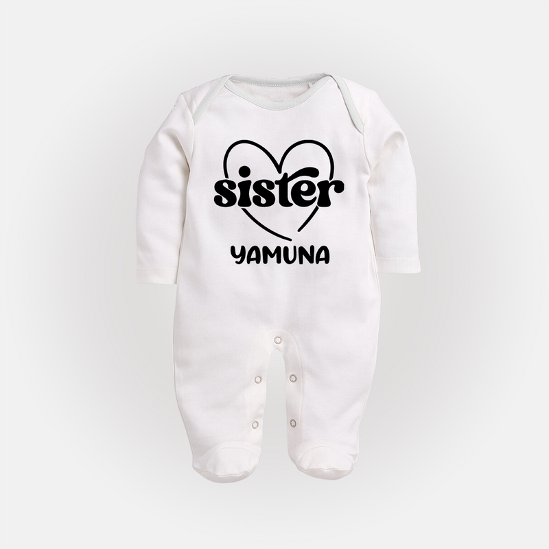 Sister Sleep Suit/ Full Sleeve Bodysuit | Personalized Sleep Suit/ Full Sleeve Bodysuit for Your Favorite Sister - WHITE - New Born (Chest 7.5")