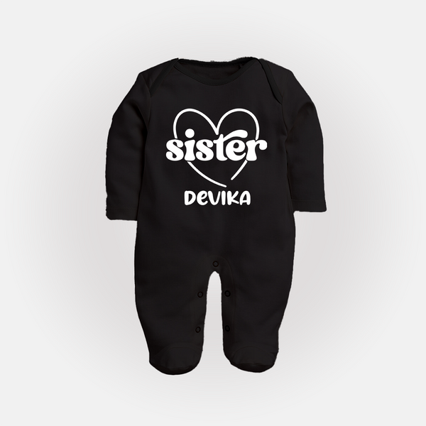 Sister Sleep Suit/ Full Sleeve Bodysuit | Personalized Sleep Suit/ Full Sleeve Bodysuit for Your Favorite Sister - BLACK - New Born (Chest 7.5")