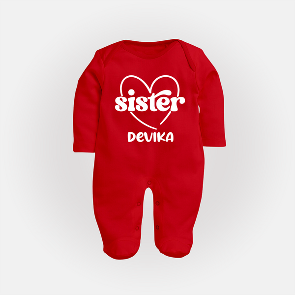 Sister Sleep Suit/ Full Sleeve Bodysuit | Personalized Sleep Suit/ Full Sleeve Bodysuit for Your Favorite Sister - RED - New Born (Chest 7.5")