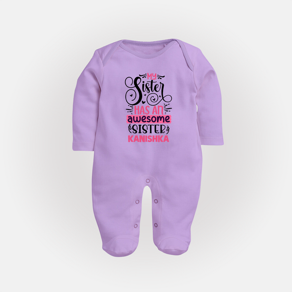 My Sister Has An Awesome Sister Sleep Suit/ Full Sleeve Bodysuit | Custom Sleep Suit/ Full Sleeve Bodysuit for the Awesome Sister Duo - LILAC - New Born (Chest 7.5")