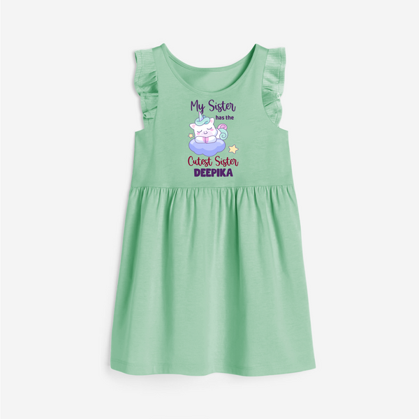My Sister Has The Cutest Sister Frock | Personalized Frock for the Cutest Sisters - MINT GREEN - 1 - 2 Years Old (Chest 22" , Full Length 22")