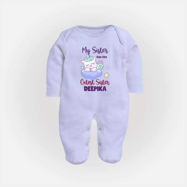 My Sister Has The Cutest Sister Sleep Suit/ Full Sleeve Bodysuit | Personalized Sleep Suit/ Full Sleeve Bodysuit for the Cutest Sisters - BABY BLUE - New Born (Chest 7.5")