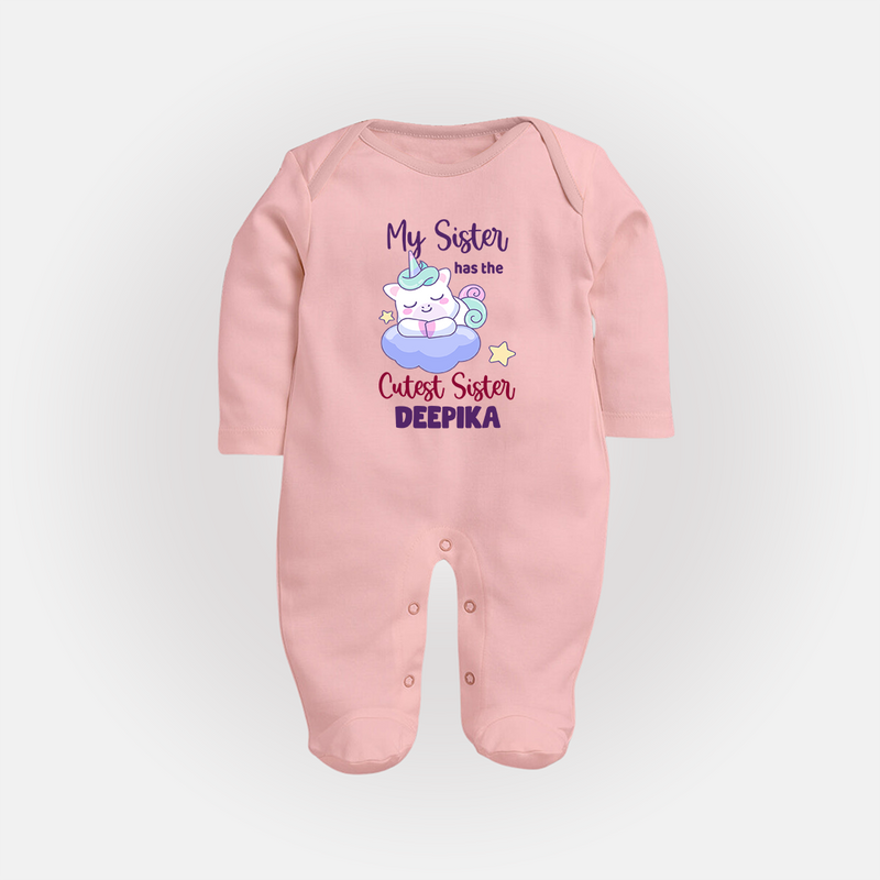 My Sister Has The Cutest Sister Sleep Suit/ Full Sleeve Bodysuit | Personalized Sleep Suit/ Full Sleeve Bodysuit for the Cutest Sisters - BABY PINK - New Born (Chest 7.5")