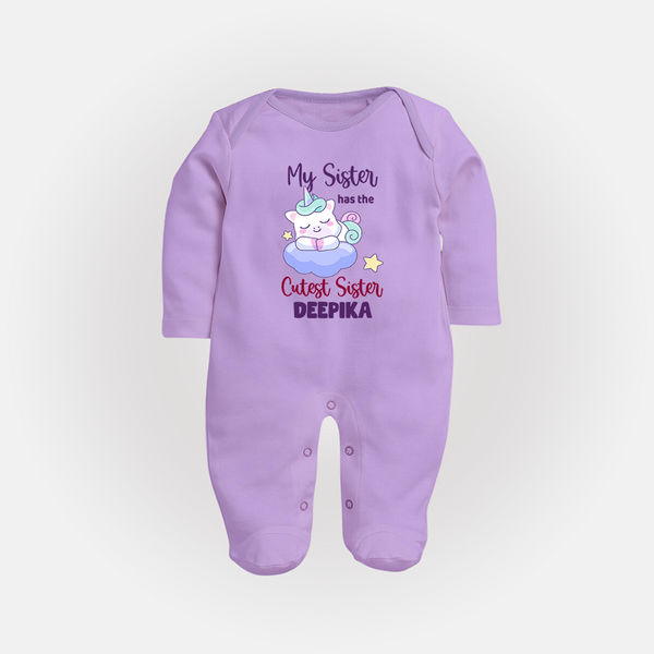 My Sister Has The Cutest Sister Sleep Suit/ Full Sleeve Bodysuit | Personalized Sleep Suit/ Full Sleeve Bodysuit for the Cutest Sisters - LILAC - New Born (Chest 7.5")