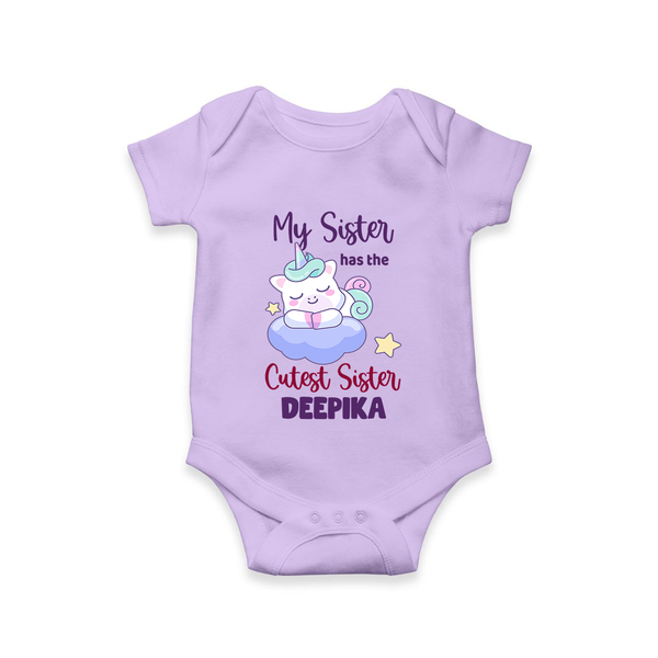 My Sister Has The Cutest Sister Romper / Onesie | Personalized Romper / Onesie for the Cutest Sisters - LILAC - New Born (Chest 14")