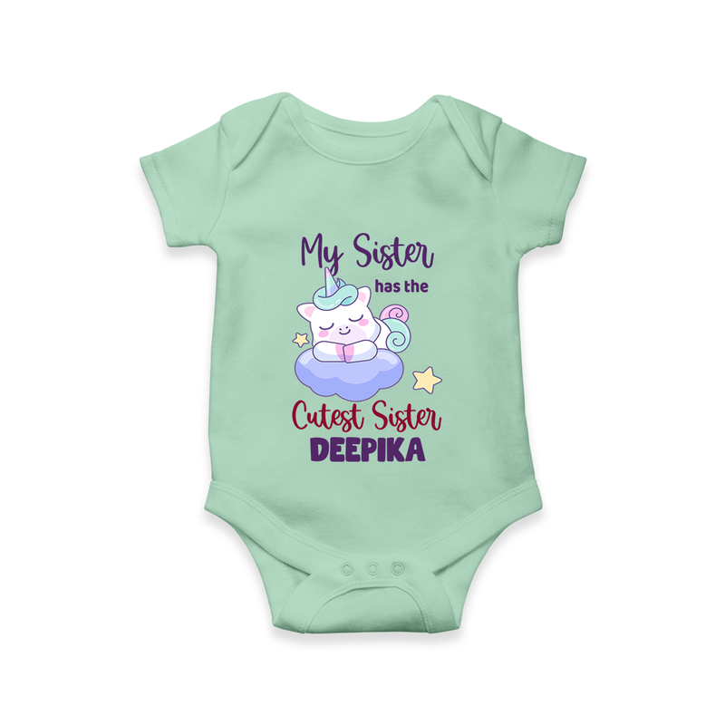 My Sister Has The Cutest Sister Romper / Onesie | Personalized Romper / Onesie for the Cutest Sisters - MINT GREEN - New Born (Chest 14")