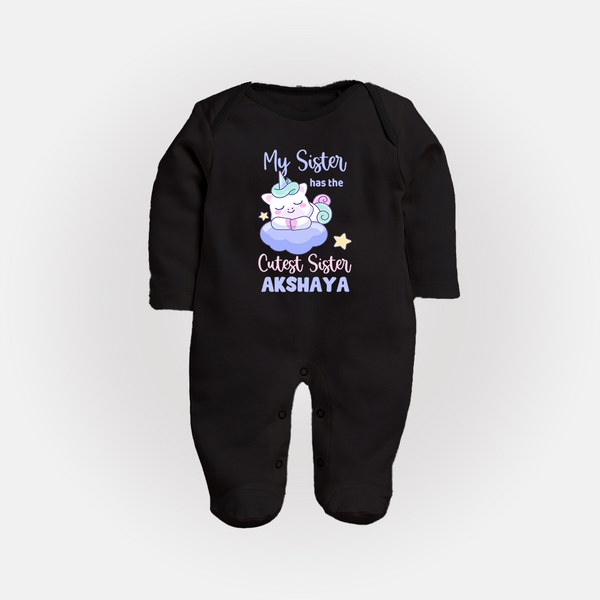 My Sister Has The Cutest Sister Sleep Suit/ Full Sleeve Bodysuit | Personalized Sleep Suit/ Full Sleeve Bodysuit for the Cutest Sisters - BLACK - New Born (Chest 7.5")