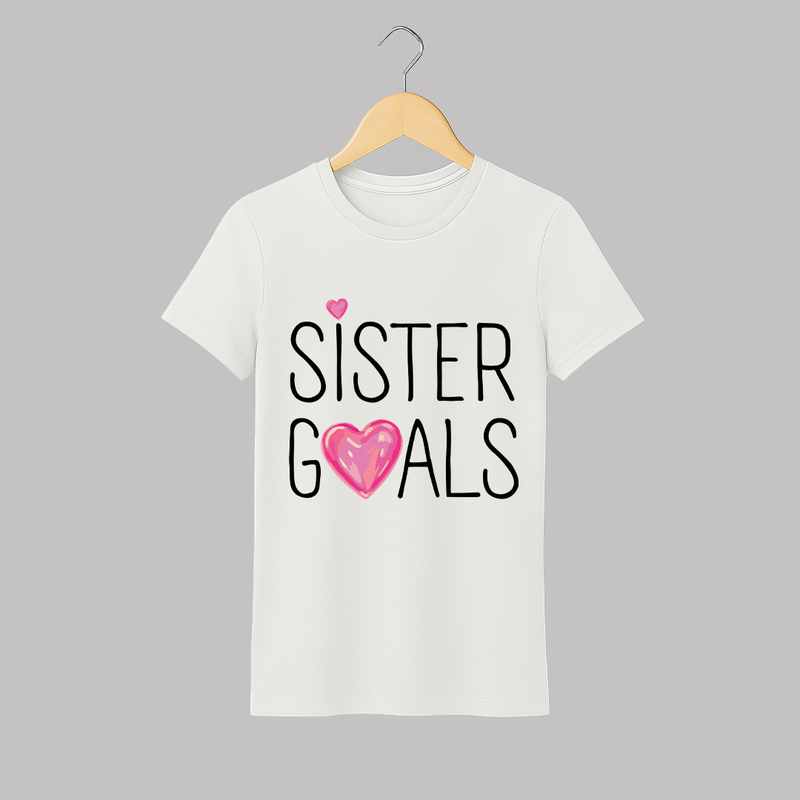 Sister Goals Adult T-Shirt | Custom Adult T-Shirt for the Perfect Sister Duo - WHITE - S (Chest 19")