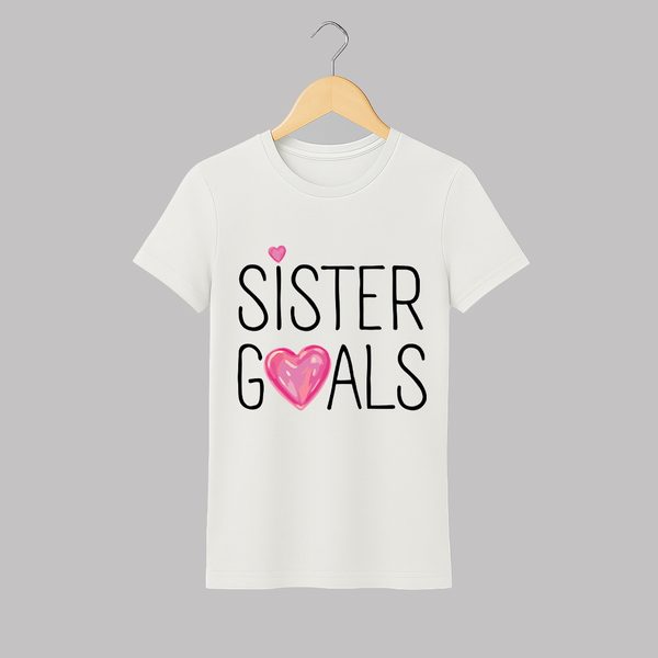 Sister Goals Adult T-Shirt | Custom Adult T-Shirt for the Perfect Sister Duo - WHITE - S (Chest 19")