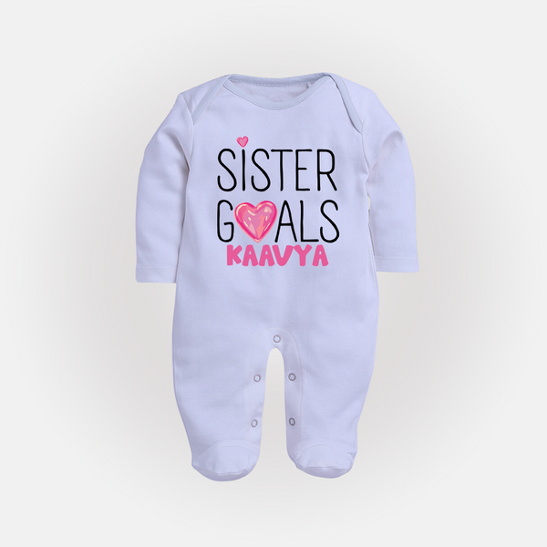 Sister Goals Sleep Suit/ Full Sleeve Bodysuit | Custom Sleep Suit/ Full Sleeve Bodysuit for the Perfect Sister Duo - BABY BLUE - New Born (Chest 7.5")