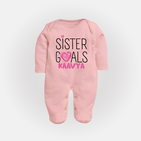 Sister Goals Sleep Suit/ Full Sleeve Bodysuit | Custom Sleep Suit/ Full Sleeve Bodysuit for the Perfect Sister Duo - BABY PINK - New Born (Chest 7.5")
