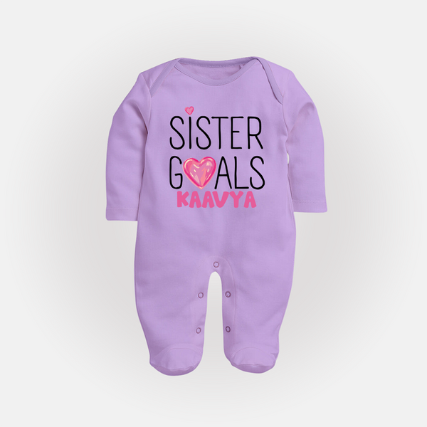 Sister Goals Sleep Suit/ Full Sleeve Bodysuit | Custom Sleep Suit/ Full Sleeve Bodysuit for the Perfect Sister Duo - LILAC - New Born (Chest 7.5")
