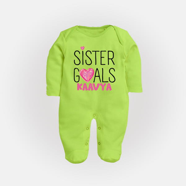 Sister Goals Sleep Suit/ Full Sleeve Bodysuit | Custom Sleep Suit/ Full Sleeve Bodysuit for the Perfect Sister Duo - LIME GREEN - New Born (Chest 7.5")