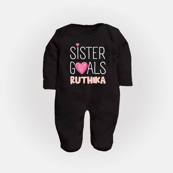 Sister Goals Sleep Suit/ Full Sleeve Bodysuit | Custom Sleep Suit/ Full Sleeve Bodysuit for the Perfect Sister Duo - BLACK - New Born (Chest 7.5")